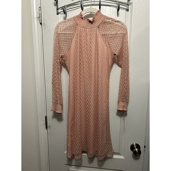 NINA LEONARD Lace Dress Trapeze Mock Neck Pink Rose Small Long Sleeve NWT Shift - Picture 1 of 16